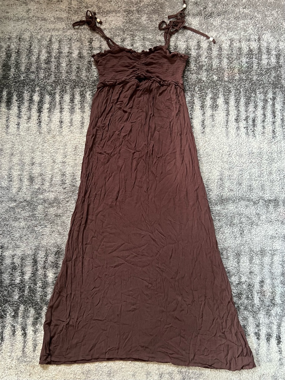 EARTHBOUND Brown Smocked Maxi Dress with Tie Straps
